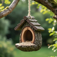 Hanging Bird Feeder Double Function Rustic Birdhouse Weatherproof for Yard