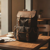 Waxed Canvas Backpack Retro Backpack with Leather Trim Classic Rucksack for Journeyers, Travel