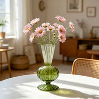 3 Pieces Green Striped Vase Fluted Design Stripe Vase Gift Idea for Living Room