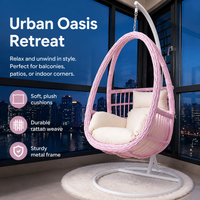 Double Hanging Egg Chair, 105x196cm Outdoor Garden Egg Chair with Stand, PE Rattan Basket Design & Olefin Cushion