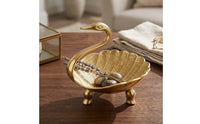 Decorative Swan Bowl Carved Swan Tray Textured Tabletop Container with Pedestal Ornamental for Collectors, Entryway, Vanity, Coffee Table