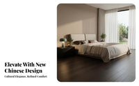 Modern Chinese Design Upholstered foundation Frame Song era artistic design design Upholstered Wood Frame Rounded Corners Bedroom Furnishing Minimalist for two people, Adults, residents, Apartment, Home, Guest Room