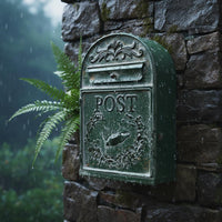 Green Wrought Iron Letterbox Waterproof Vintage Design Post Box Rustic Metal Post Box Easy to Install for Garden, House Exterior