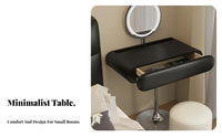 Minimalist and aesthetic Narrow Vanity with Round Mirror Modern visual appeal Makeup Table Space-Saving Design Bedroom Furniture Single Drawer Storage for Apartment Dwellers, Women, Teens, Small areas, Dorm Room, walk-through Closet