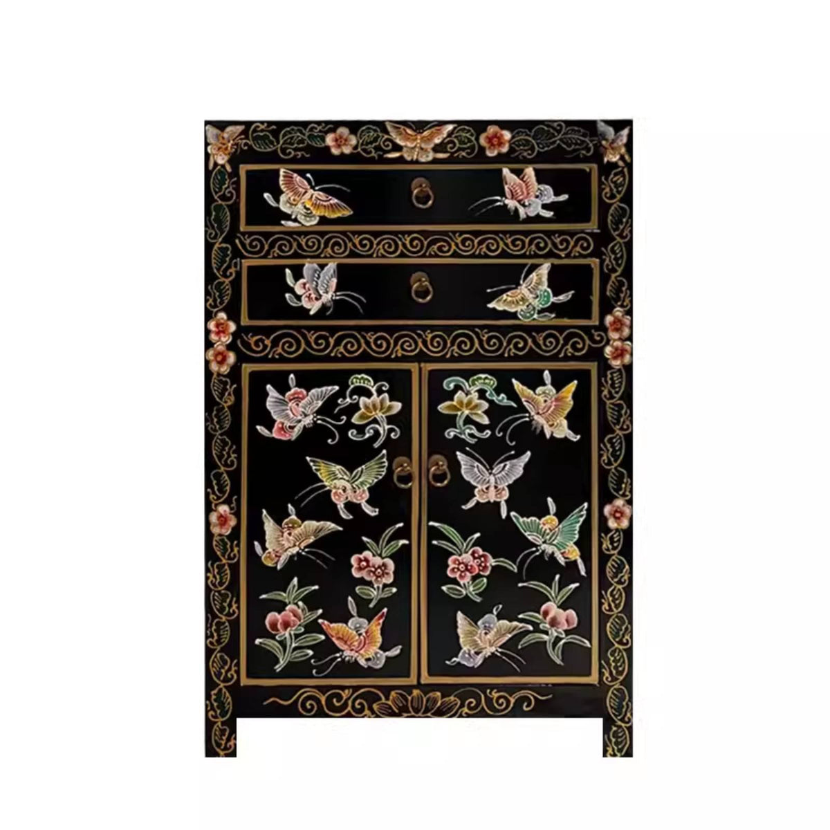 Tibetan Painted Chest Antique Finish Bedside Cabinet Ornate features sturdy Construction for Homeowners, Bedroom, Entryway