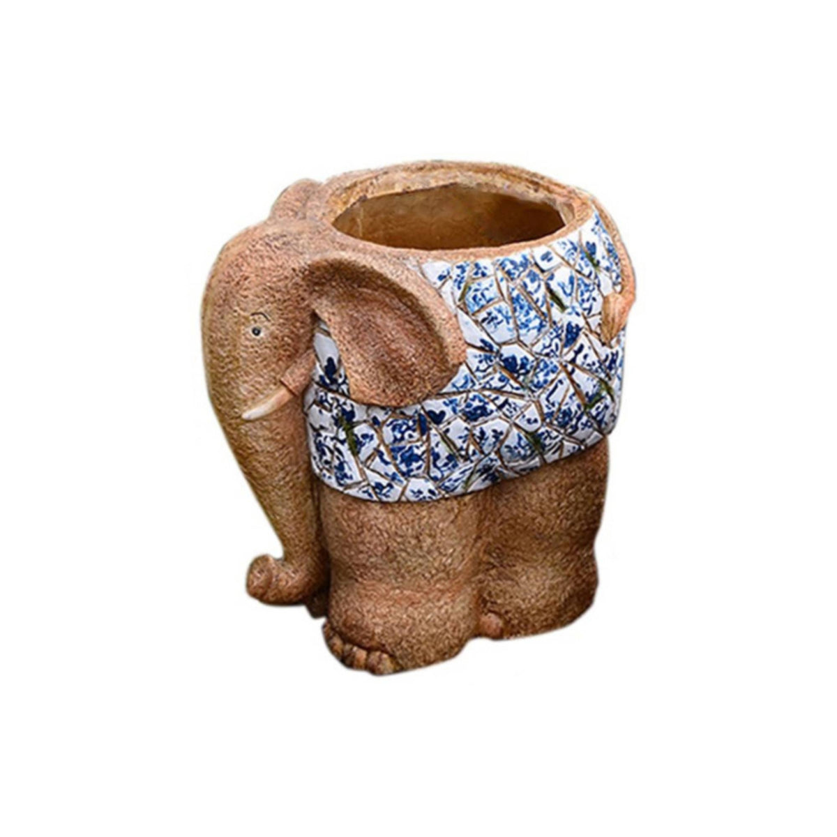 Hand Painted Elephant Planter Floral Pattern Decorative Elephant Planter Stone Like Finish House Decoration