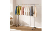 Adjustable Height Single Rod Clothes Rack Extendable Rolling Clothes Rack Space-Saving Heavy Duty for Balcony