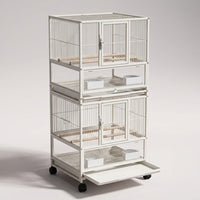 Parrot Cage with Rolling Stand, Large Bird Cage Villa for Indoor Use, Multi-Layer Pet Bird Cage with Storage Shelf and Wheels for Easy Movement