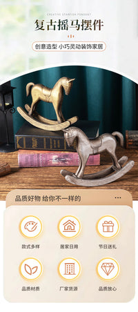 Wooden Rocking Horse Figurine, Vintage European Style, Distressed Finish, Home Decor