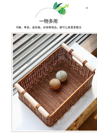 复古仿藤编织零食收纳筐客厅杂物篮书房橱柜收纳盒大号储物箱