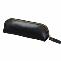 Multi-Purpose Leather Writing Instrument Case Minimalist Design Zippered Pen Pouch Multifunctional Crazy Horse Leather Bag Long-Lasting for Students, Professionals, Artists, School, Office, Travel