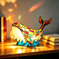 Cetacean Lamp with Undulating Base Wave-Themed Base-Themed Cetacean Night Light Stainedstained-Glass Look Ornament for Young Children