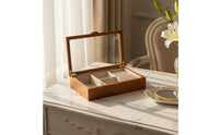 Wooden Jewelry Box Solid Wooden with Glass Lid Top Jewelry Case Vintage Jewelry Arrangement Display Box for Women, Men
