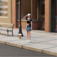 1:64 Scale Girl Figure Realistic Design 1/64 Scale Female Figurine Collectible Denim Skirt Girl Model for Hobbyists