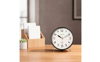 Large Arabic Numerals Desktop Analog Clock Dot Minute Markers Round Desk Clock Tabletop Stand Easy to Read Metal Rim