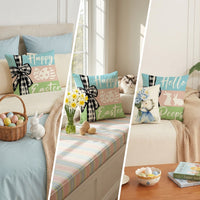 Easter Pillow Cover Happy Easter Print Throw Pillow Cover Invisible Zipper Decorative Linen Pillow Cover for Sofa, Bedroom Holiday Decor