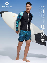 AquaPlay安泊来泳衣男泡温泉泳裤套装拉链速干保守游泳衣潜水服