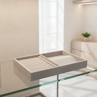 Soft Jewelry Organizer Tray Divided Velvet Jewelry Tray Gray Drawer Insert Space-Saving for Closet