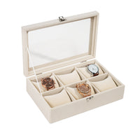 Flannel Watch Storage Box with 6 Slots and Jewelry Organizer with Transparent Lid