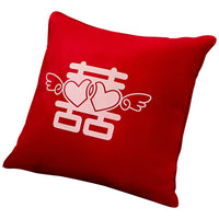 Wedding Throw Pillow Pair with Red Festive Design for Newlyweds