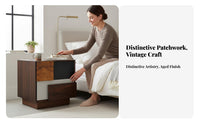 Patchwork Front Cabinet Distressed Finish Bedside Table Minimalist Form