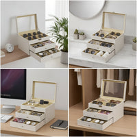 Eyeglass Display Case with Window Three-Tier Glasses Storage Box with Drawers Sunglass Organizer with Drawers Tabletop