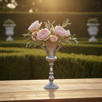 Ornate Pedestal Flower Vase Vintage Look Pedestal Vase Metal Finish for Garden