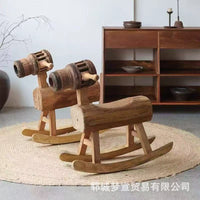 新中式老榆木摇摇椅儿童休闲摇晃凳实木木马凳庭院阳台休闲摇摇椅