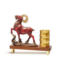 Pen Holder Matte Professional Scratch-resistant Pencil Holder Heavy-duty Rust-resistant Fade-resistant Desk Organizer Featuring Ribbed Banded Form and Horned Animal Sculpture Suitable for Bookshelf Study Reception Area