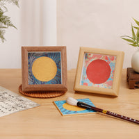 Mini Song Brocade Hard Card Photo Frame, Square 4 Inch, for Calligraphy Display