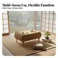 Japanese design Woven Top woven mat Table Serene Aesthetic Floor Desk Space-Saving Home Furniture space-efficient Design for Minimalists, Apartment Dwellers, People in Small Homes, Bay opening, Balcony, Living Room, Bedroom