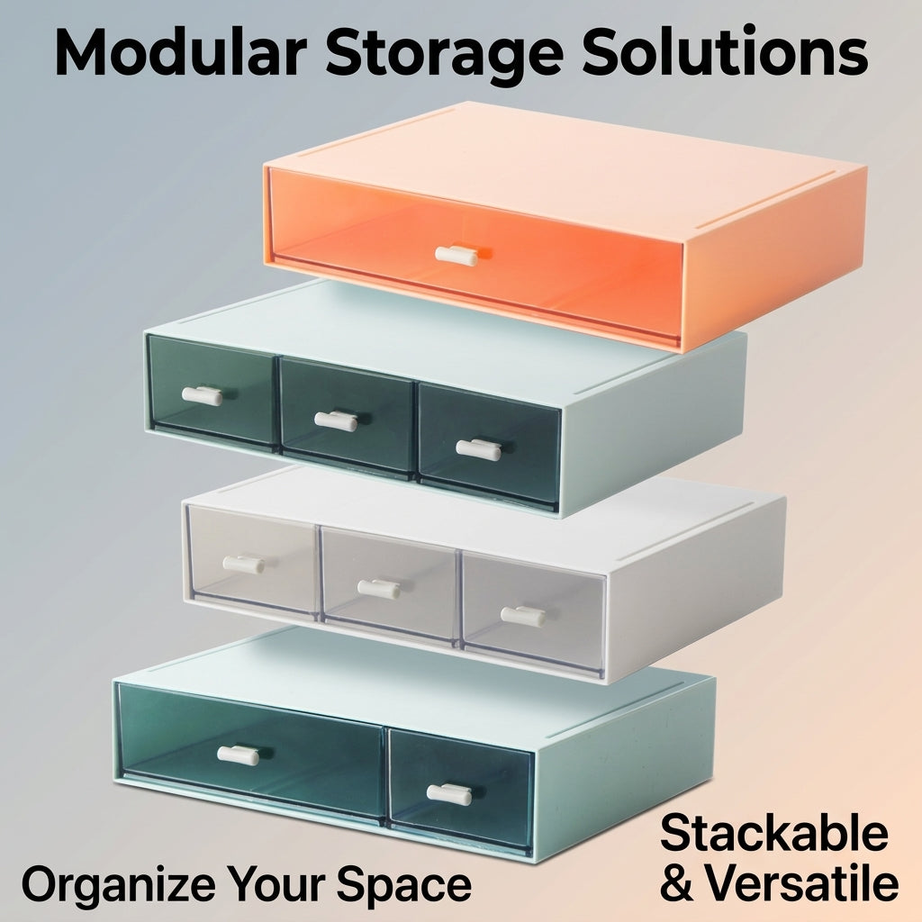 Desktop Organizer with 2 Drawers, Stackable Drawer Storage Box for Office, Cosmetic for Desk, Modular Case
