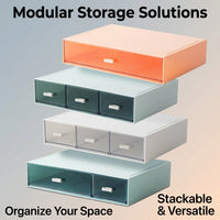 Desktop Organizer with 2 Drawers, Stackable Drawer Storage Box for Office, Cosmetic for Desk, Modular Case