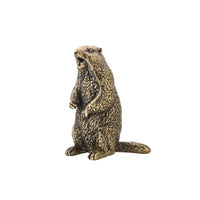 Figurine Brass-Colored Groundhog Statue Miniature Sculpture for Desk