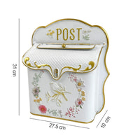 Embossed Floral Bird Mailbox Gold Trim Wall-Mounted Decorative Metal Mailbox