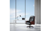 Padded Seat Leather and Wood Office Chair High Back Executive Chair for Executives, Study Room