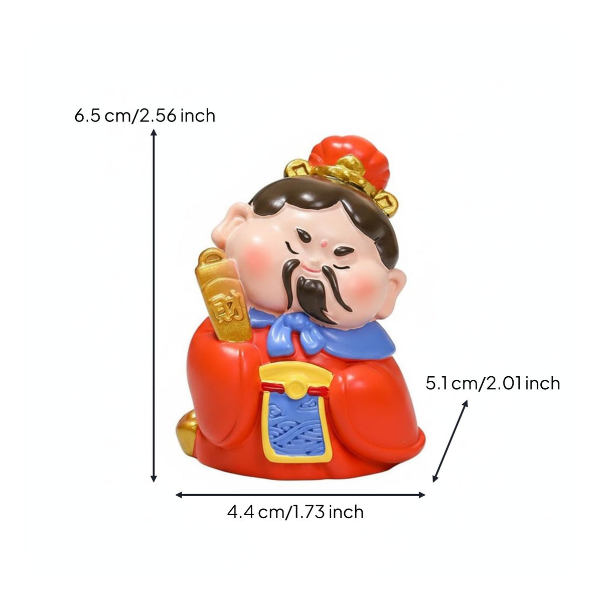 Creative Design Chinese God of Wealth Statue Hand-Painted Cartoon Prosperity Deity Figurine Stable Base for Office Workers, Business Owners
