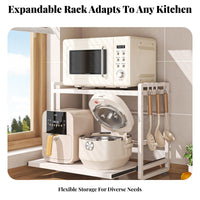 Space-Saving Extendable Microwave Rack Heat Resistant Expandable Microwave Stand Easy to Assemble Pull-out Appliance Shelf Rust Proof for Home Cooks, Apartment Dwellers, Homeowners, Kitchen, Pantry