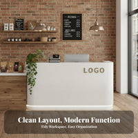 Modern Reception Desk Curing Varnish Finish Small Shop Front Desk Minimalist Lines Curved Cashier Counter for Business Owners, Company Entrance, Lobby