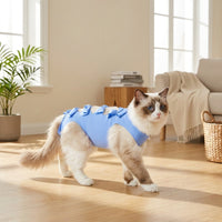 Cat Recovery Suit with Adjustable Tie Straps, Round Neck Post Surgery Abdominal Protector, Anti Licking Cat Belly Protector for Daily Outdoor Use