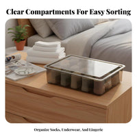 Divided Underwear Box transparent Lidded Compartment container Transparent View