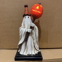 Lighted Vintage Ghost Figurine with Pumpkin for Halloween Decor