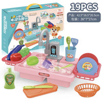Electric Dishwasher Pretend Play Set with Circulating Water, Kitchen Sink Toy for Girls