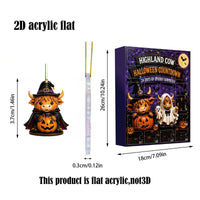Halloween Ghost Dog Highland Cow Countdown Blind Box Pumpkin Cat Witch Pattern Acrylic Pendant Set