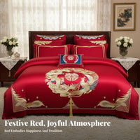 4 Pieces Embroidered mythical serpent and mythical bird Bed Linen Machine cleanable for Newlyweds