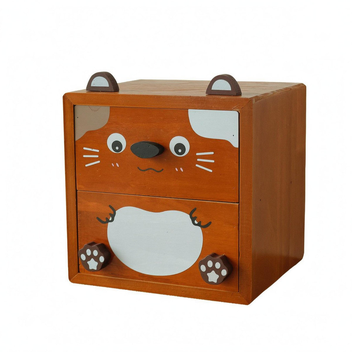 Feline Face Storage Box Pull-out Drawers Wooden Drawer Organizer Easy to Clean for Desktop
