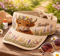跨境新品Highland Cow Sun Visor Hat个性化花卉高地牛运动遮阳帽