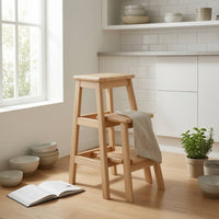 Three-Step Stool Sturdy Wooden Step Stool Finish Furniture for Seniors, Closet, Pantry