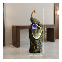 Peacock Floor Water Feature Indoor Fountain Resin Sculpture LED Waterfall Statue Tranquil Cascading Water Ornament Suitable for Entrance Living Room Office Clubhouse