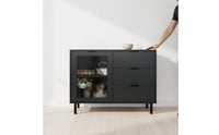 Large Capacity Dining Room Credenza Geometric Pattern Textured Door Storage Cabinet Adjustable Shelves Household Furniture for Hallway